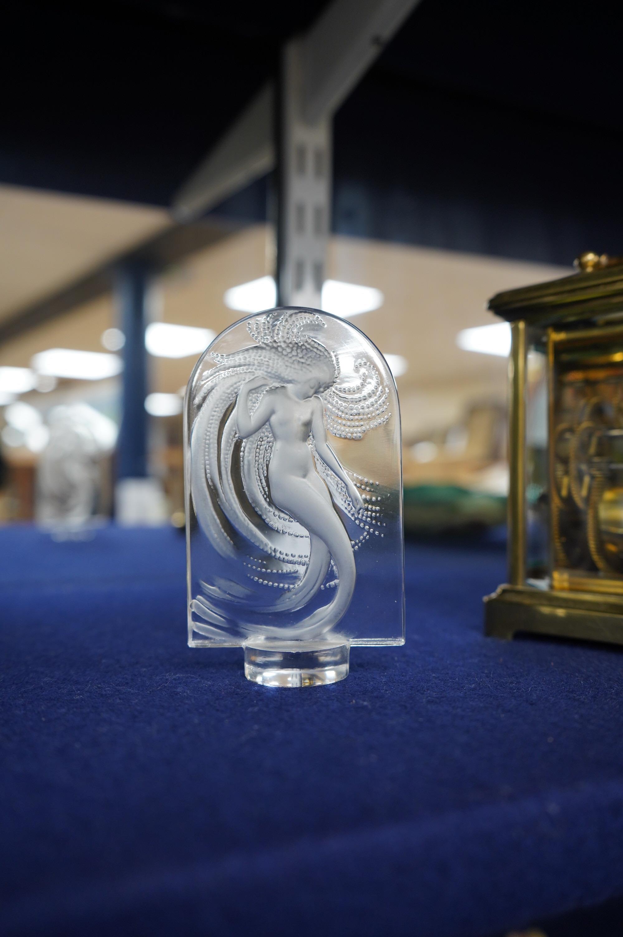 A Lalique frosted and clear glass Naiade figurine, 9cm high. Condition - good.